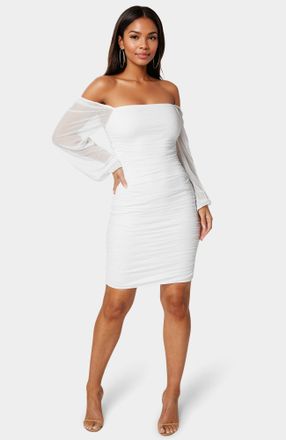 Bebe Womens Blouson Sleeve Ruched Midi Dress