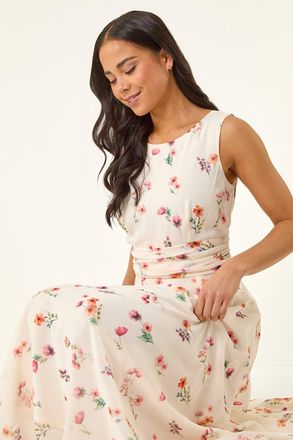 Roman Floral Ruched Waist Maxi Dress