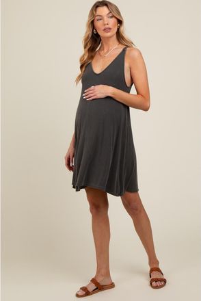 Pinkblush Ribbed Sleeveless Front Seam Dress in Charcoal Grey at Nordstrom, Size Medium