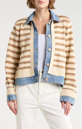 Democracy Stripe Mixed Media Jacket in Ivory/Caramel Latte at Nordstrom Rack, Size X-Small