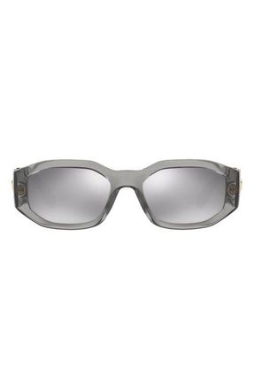 Versace Biggie 53mm Round Sunglasses in Transparent Grey/Grey Mirror at Nordstrom