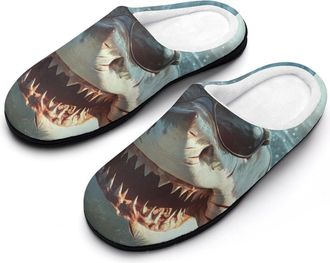 Generic Shark with Glasses Mens House Slippers Memory Foam Washable Cotton Slip on Home Shoes