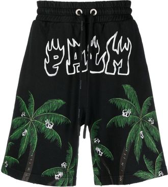 Palm Angels palm-print sweatshorts - men - Cotton - L - Black