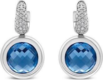 House of Brilliance 18K White Gold Blue Topaz and 1/2 Cttw Diamond Bale Dangle Earrings at Nordstrom