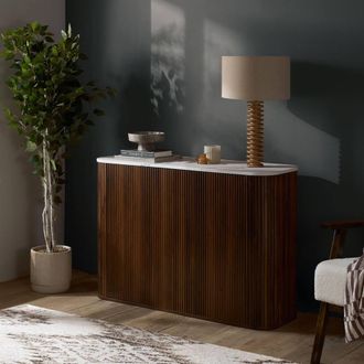 Birlea Kagu 2 Door Sideboard Fluted Ribbed Walnut & Marble effect