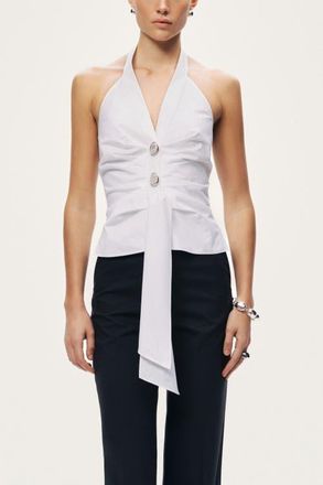 Nocturne Halter Neck Tie Detail Blouse in Ivory at Nordstrom, Size X-Small Eu