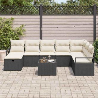 vidaXL Vidaxl - Conjunto De Sof&aacute; De Jard&iacute;n Con Coj&iacute;n 9 Pcs Negro Y Crema