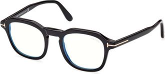 Tom Ford Blue Block Ronde Optische Bril - Heren - Brillen - Zwart - 49 MM - Accessoires