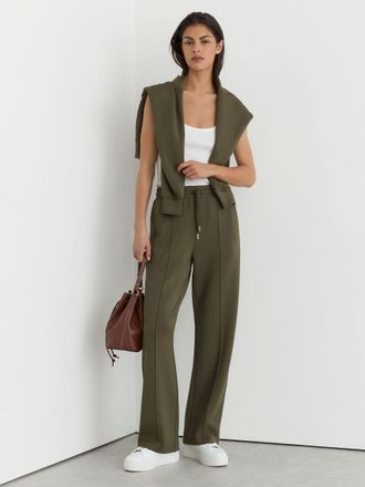 Reiss Khaki Green Premium Interlock Wide-leg Joggers, Xlo