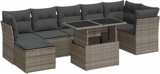 vidaXL Vidaxl - Set De Sof&aacute;s De Jard&iacute;n Y Cojines 8 Piezas Rat&aacute;n Sint&eacute;tico Gris