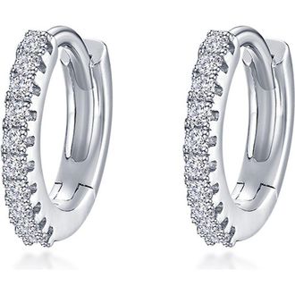 Lafonn Pav&eacute; Simulated Diamond Huggie Hoop Earrings in Silver at Nordstrom