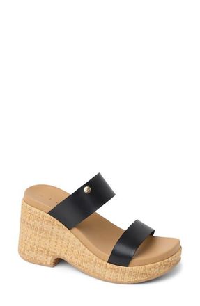 Reef Sunset Ibiza Platform Slide Sandal in Black/Raffia at Nordstrom, Size 7.5