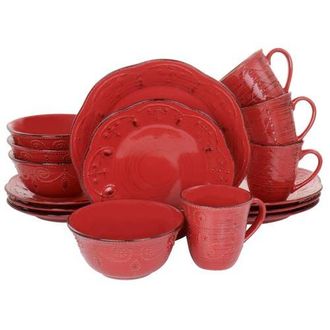 Elama Rustic Birch 16 Piece Stoneware Dinnerware Set in Red at Nordstrom