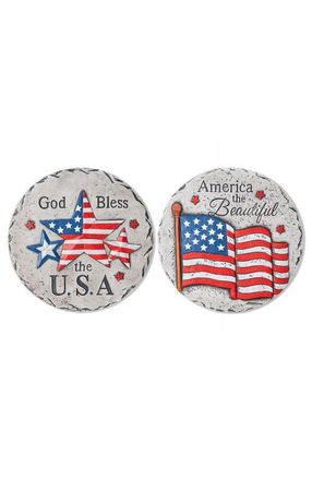 Glitzhome Set of 2 Patriotic Americana Cement Flag & Stars Stepping Stones in Blue at Nordstrom, Size Medium