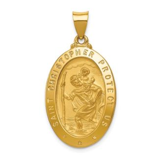 Diamond2Deal 14k Yellow Gold and Satin Hollow St Christopher Medal Oval Pendant
