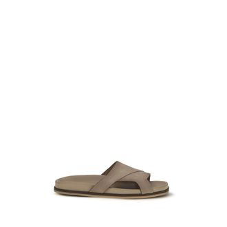 Santoni Beige Calf Leather Bos Taurus Flat Mens Sandals