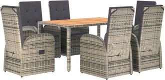 vidaXL 7 Piece Garden Dining Set Grey Poly Rattan&Solid Wood Acacia vidaXL