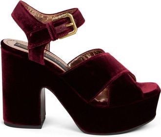 Etro 100mm velvet platform sandals - women - Viscose/Brass/Goat Skin/Bovine Leather - 40 - Red