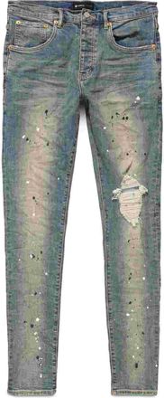 Purple Mid Rise Destroy Paint Jeans