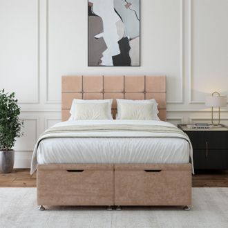 Bedmaster Luxury Velvet Ottoman Divan Base & Square Headboard in Light Brown | Size: Super King