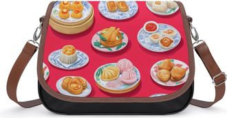 Generic Chinese Food Dishes Crossbody Bags for Women Fashion Leather Shoulder Handbags With Adjustable Strap