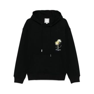 Wooyoungmi Hoodies, male, Black, Size: M Black Graphic Print Sweatshirt with Logo