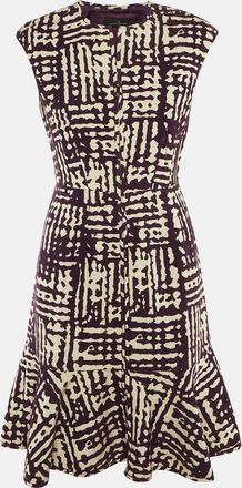 Carolina Herrera Purple /white Patterned Knit Flounced Hem Short Dress
