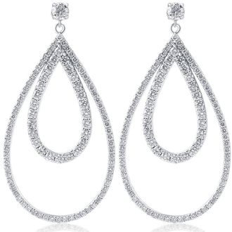 Pompeii3 5 Ct Pear Shape Dangle Lab Grown Diamond Large Earrings White Gold 2 Tall