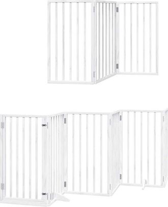 vidaXL Dog Gate with Door Foldable 9 Panels White 450 cm Poplar Wood vidaXL