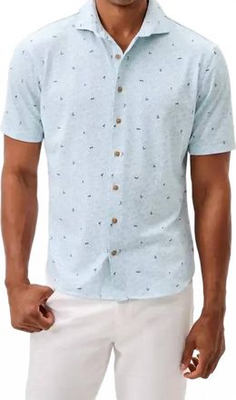 Johnnie-O Rowing Printed Knit Button Down Shirt In White