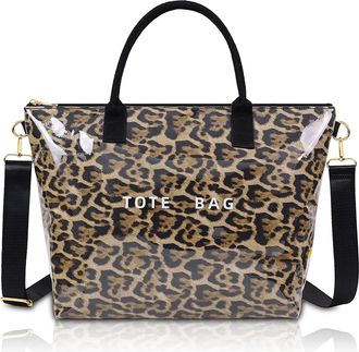 Generic Cymwer Large PVC Tote Bag Adjustable Shoulder Strap Carrying Bag for Women (Leopard) (Style 2)