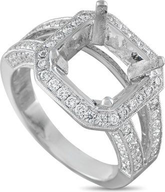 Luxury Bazaar 14K White Gold 0.52ct Diamond Cushion Halo Mounting Ring MF13-082026