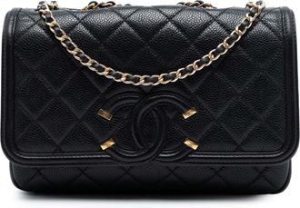 Chanel Pre-owned Womens Small Quilted Caviar Cc Filigree Flap - Black Leather - One Size