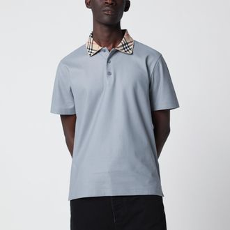 Burberry Polo in cotone con colletto Check grigia