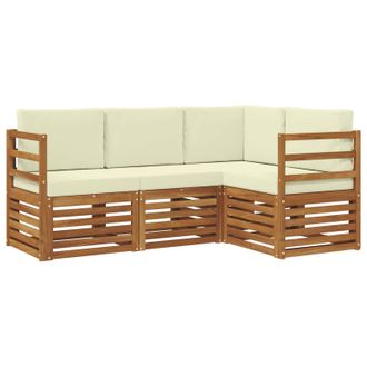 vidaXL Juegos De Sof&aacute;s 4 Pcs Natural Y Crema Madera De Acacia S&oacute;lida Vidaxl