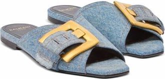 Balmain Anthem Flat Denim Sandals in Blue at Nordstrom, Size 41 Eu