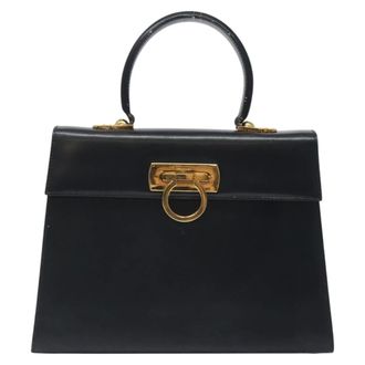 Ferragamo Convertible Top Handle Leather Black Leather Handbag (Pre-Owned)
