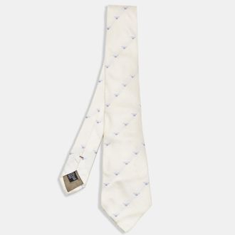 Emporio Armani Cream Logo Jacquard Silk Traditional Tie