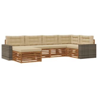 vidaXL Conjunto De Sof&aacute;s De Exterior Con Coj&iacute;n 6 Pcs Natural Y Beige Vidaxl