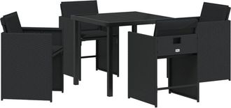 vidaXL Garden Dining Set with Cushion Folding 5 pcs Black Poly rattan Vidaxl