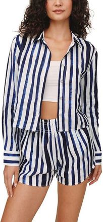 Bella Dahl Stripe Linen Button-Up Crop Shirt in Painted Tides Stripes at Nordstrom, Size X-Small