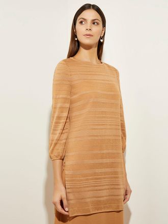 Misook Balloon Sleeve Tonal Burnout Stripe Soft Knit Tunic