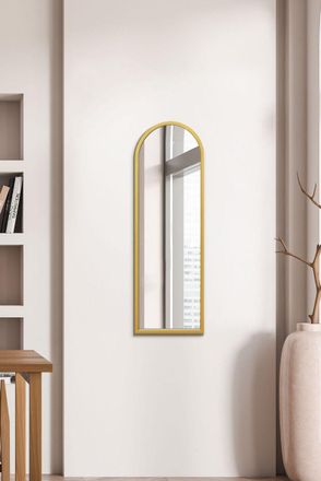MirrorOutlet Gold Metal Framed Arched Wall Mirror 47 X 16 (120CM X 40CM) | Size: 1 Pack