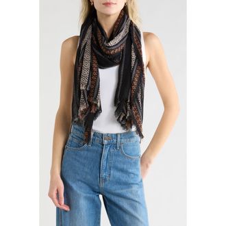 Melrose and Market Geometric Stripe Scarf in Black- Grey at Nordstrom Rack