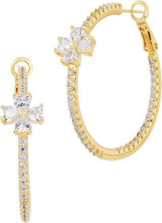 Savvy Cie Jewels GOLD PLATED HOOP WITH CZ FLOWER STATION EARRING