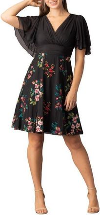 Kiyonna Lillian Embroidered Mesh Midi Cocktail Dress in Onyx at Nordstrom, Size X-Large