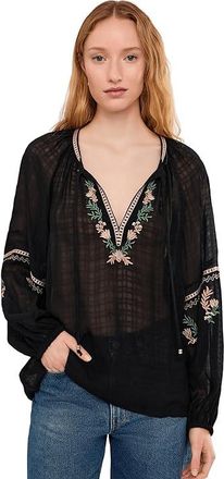Sanctuary Raye Embroidered Blouse Womens Clothing Black : LG (US 10-12), Viscose