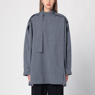 Jil Sander Camicia grigia in lana con sciarpina