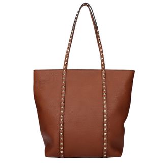 Valentino Garavani Rockstud Damens Umh&auml;ngetasche aus braunem Leder