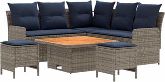 vidaXL Juegos De Muebles 6 Uds. Gris Y Azul Marino Rat&aacute;n Sint&eacute;tico Vidaxl